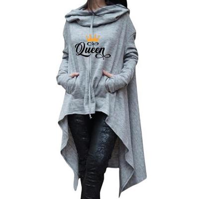 China Anti-pilling Queen Letters Print Lange Onregelmatige Hoodies Voor Vrouwen Sweatshirt Kawaii Vrouwen Katoen Losse Sweatshirts Women Hoodies for sale