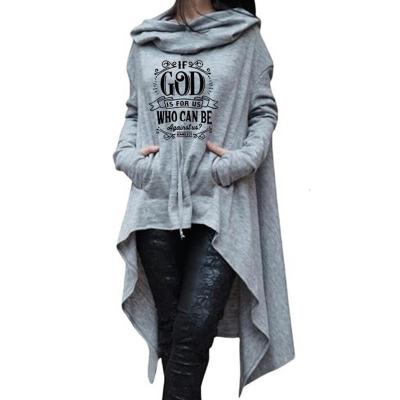 China Anti-pilling God Letters Print Long Irregular Cotton Hoodies For Women Top Sweatshirt Kawaii Jesus Bible Faith Pattern Thick Women Plus Size for sale