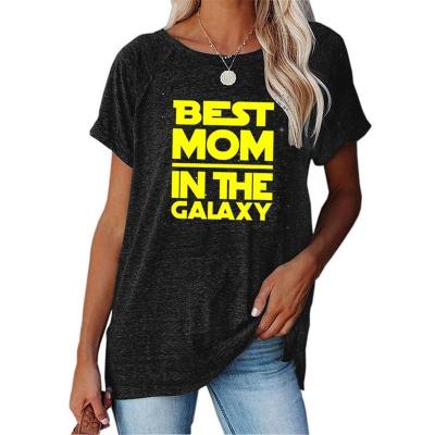 China 2022 Breathable Best Mother's Day Mom In The Galaxy Letters Print Round Neck Color Loose T-shirt For Women Harajuku Tops Plus Size Summer for sale