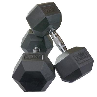 China Black Hex China Rizhao Dumbbell Rubber Covered Fitness Rubber Dumbbell for sale