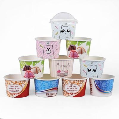 China Food Grade Biodegradable Disposable Ice Cream Cups With Custom Printed Logo Ice Cream Paper Cups Wholesale Ice Cream Paper Cup Blank With Lid for sale