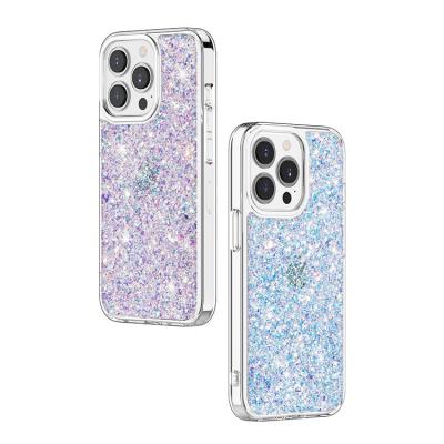 China High Quality Factory Sublimation Drop Glue PC TPU Star Bling Glitter Epoxy Shockproof Case For iPhone 14 pro Max Mobile Phone Cover for sale