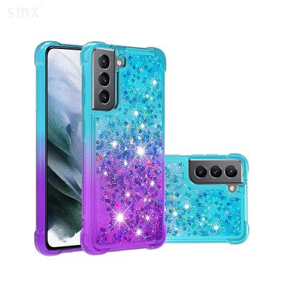 China New Shockproof Factory Four-corner Anti-drop Gradient Powder Quicksand Mobile Phone Cover Case For galaxy S22 plus S22 ultra for sale