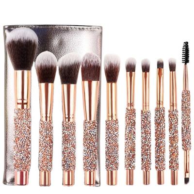 China Hot Sale 10 Pcs Diamond Face Brush Bling Bling Makeup Brush Set for sale