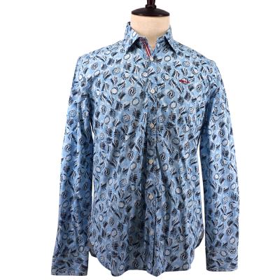 China 2021 Fashion Anti-shrink Men's Formal Shirt Digital Printing Long Sleeve Cotton Shirt for sale