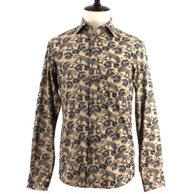 China New 2021 Anti-shrink Men's Casual Long Sleeve Printed Slim Shirt Men's Shirt Lapel Clothes for sale