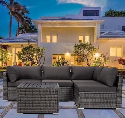 China Wicker Patio Sofa Conversation Gray Modern All Weather Outdoor Sectional PE Furniture Set for sale