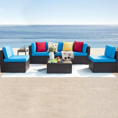 China Free Combination Wicker Furniture Rattan Sofa Conversation Set Poorside Furniture for sale