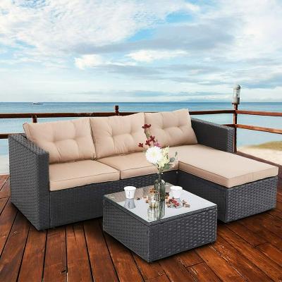 China Modern Patio Furniture Set Rattan Sofa Chairs End Table Outdoor Sectional With Cushion for sale