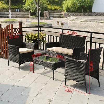 China Modern Patio Furniture Set 4 Pcs Outdoor Wicker Sofa Rattan Chair Wicker Conversation for sale