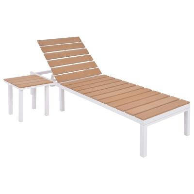 China Durable lightweight aluminum white frame lounge chair bed patio garden poolside leisure living plastic wood chaise lounge with side table for sale