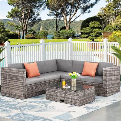 China L Shaped Corner Patio Sofa Conversation Outdoor Furniture Set PE Outdoor Wicker All Weather Sectional Rattan Furniture Set for sale