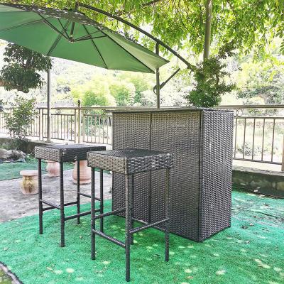 China Outdoor Weather Furniture 3pcs Chair Bar Set Outdoor Rattan Steel Frame Rattan Furniture Patio Bar Set With Table And Chairs for sale