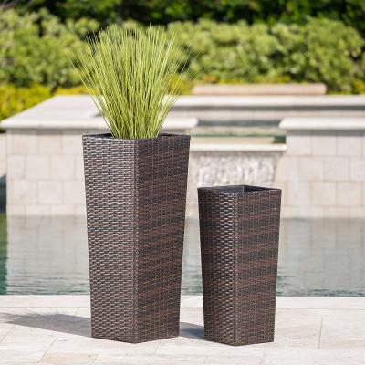 China Plastic Rattan Flower Pot Garden Planter Indoor Outdoor Wicker Rack for sale