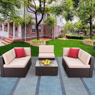 China Waterproof 6 Piece Outdoor Sectional Rattan Sofa Manual Weaving Wicker Patio Conversation Set Patio Furniture Sets for sale