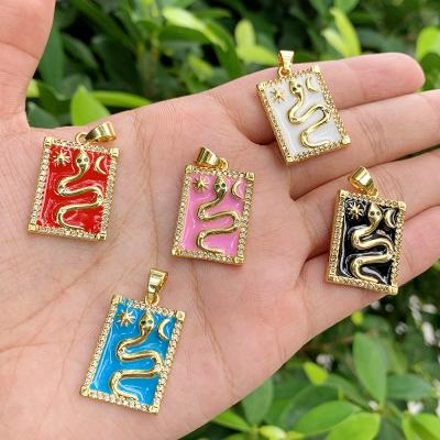 China Large Size CZ Snake Pattern Neon Enamel Lucky Color Pendant Neo-Gothic Pendant Accessories For Jewelry Making for sale