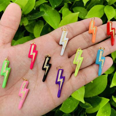 China Neo-Gothic Zircon Lightning Shape Rainbow Enamel Brass Color Pendant Neon Enamel Accessories for sale