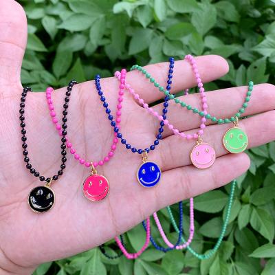 China Wholesale Fashionable Round Necklace BOHEMIA Jewelry Enamel Pop Chain Necklace Smile Face Pendant Necklace for sale