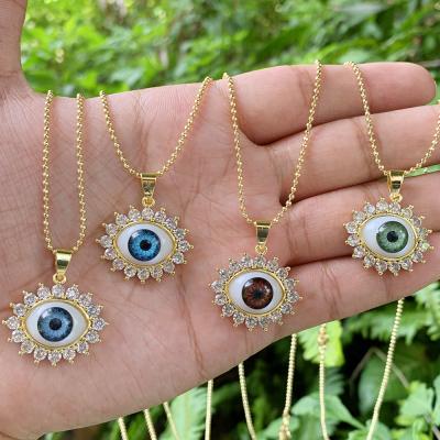 China Wholesale Ethnic Hot Fashionable Gold Plated Devil Eyes Necklace Blue Evil Eyes Pendant Necklace For Women for sale