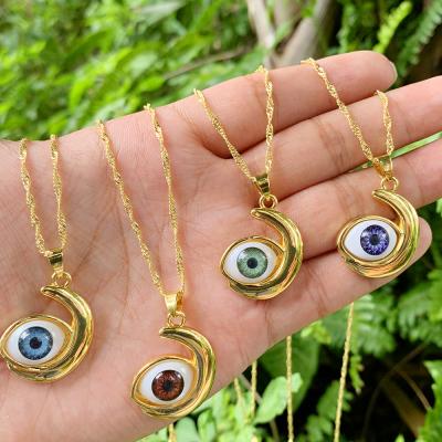 China Lucky Jewelry Colorful Enamel Evil Eye Necklace Ethnic Turkish Gold Plated Chain Eye Pendant Necklace for sale