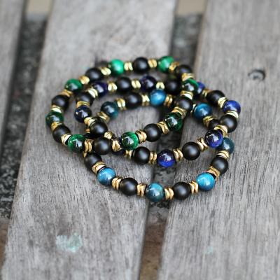 China New Hot Natural Volcanic Color Lucky Crystal Men BOHEMIA Stone Bracelet Black Agate Beads Bracelet Bangle for sale