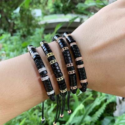 China Ethnic Hot Selling Natural Volcanic Stone Round Stainless Steel Hollow Men's Bead Bracelet Leather Bracelet for sale