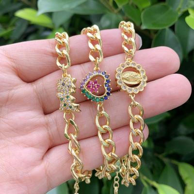 China Fashion Jewelry Cute Adjustable Pull Colorful Heart Bracelet Micro Set Virgin Mary CZ Zircon Bracelet for sale