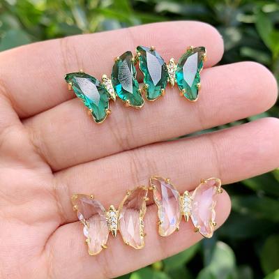 China Wholesale Funky Drop Glass/CZ Butterfly Shape Earring Bulk Jewelry For Micro Ethnic Insert Earring for sale