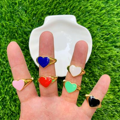 China Romantic Heart Shape Rainbow Enamel Finger Ring Classic Adjustable Brass Jewelry For Women Gifts for sale