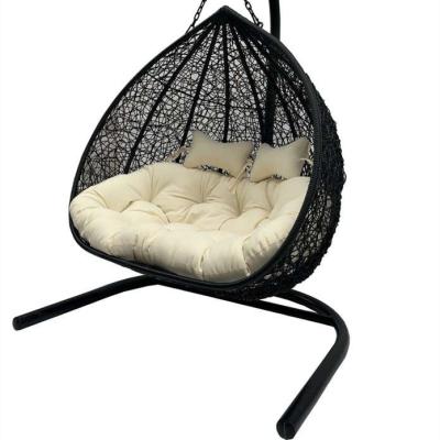 China China Modern Outdoor Furniture Factory Steel Wicker Hanging Chair / Double Seat Rattan Hanging Chair for sale