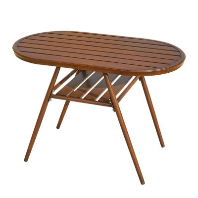 China New Product Coffee Table Durable Material Outdoor Patio Furniture Aluminum Wood Grain Table Slat Metal Square Garden Bistros For Restaurant for sale