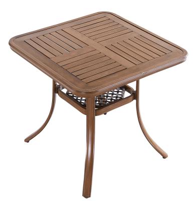 China New Product Lightweight Coffee Table Set Outdoor Patio Furniture Aluminum Slat Table Wood Grain Metal Square Garden Bistros For Restaurant for sale