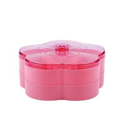 China Wedding Serving Storage Container Double Layer Sustainable Flower Shape Dry Fruit Nut Plastic Fruit Nut Candy Box With Lid for sale