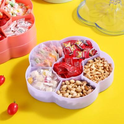 China New Selling Sustainable Well Type Flower Shape Plastic Compartment Candy Food Storage Box With Cover for sale