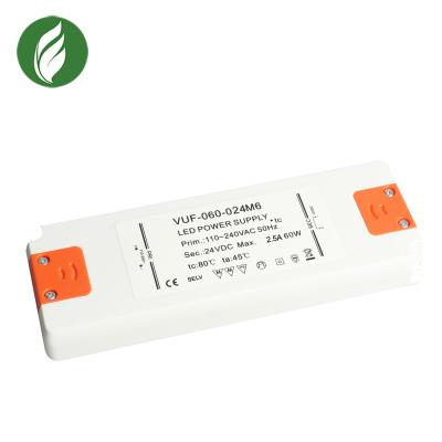 China Standard EMC 60w Flame Retardant PC Led Strip Light Drivers PC Case 24v 2500ma Super Slim Power Supply for sale