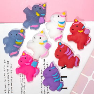 China Funny Educational Toy Kawaii Slow Rising Soft Squishy Mochi kid Toys Random Design Fidget Anti Stress Squeeze Mini Squishes Tpr One-horned horse Toys for sale