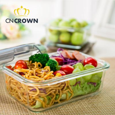 China Viable High Borosilicate Glass Rectangle Bento Lunch Box, Leak Proof Microwave Safe Food Box Container With Four Locks for sale