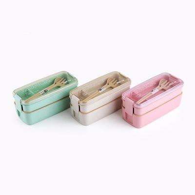 China New Grade Children's Bento Box Wheat And Straw Storage Boxes And Bins Student Lunch Box Material 3 Layers For Children for sale