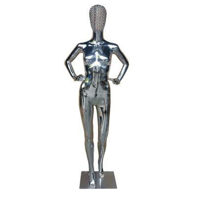 China Realistic Electroplating Silver Plating Chrome Plating Wire Head Mannequin Display Female Mannequins Eco-friendly for sale