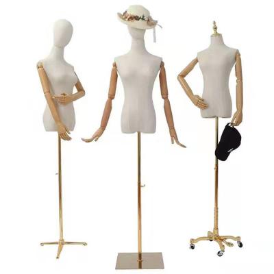 China Eco-friendly High End Adjustable Mannequin Upper Body Half Cloth Covered Female Torso Canvas Standing for sale