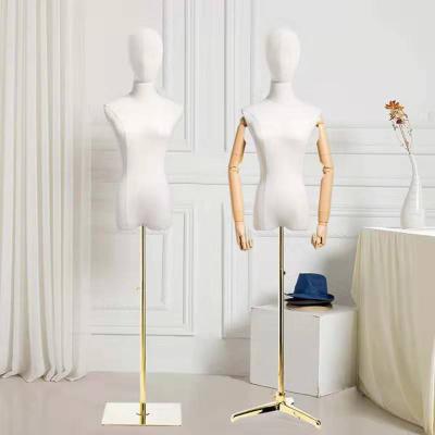 China Eco-friendly Top Grade Mannequin Upper Body Suits Display Dummy Wooden Torso Cloth Covered Female Mannequins for sale