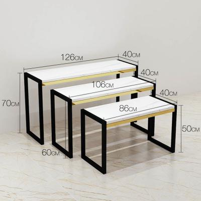 China Fashion Display Cheap Price White Metal Custom Retail Clothes Shop Counter Table Design For Clothing Display for sale