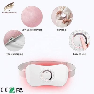 China Intelligent electric portable fast cramp menstrual massager device belt vibration heating and heating protection heating belt for sale