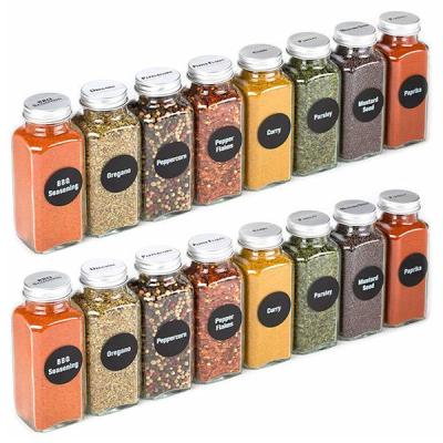 China Sustainable Empty Square Glass Spice Containers 4oz Spice Jars Bottles With Shaker Lids And Metal Airtight for sale