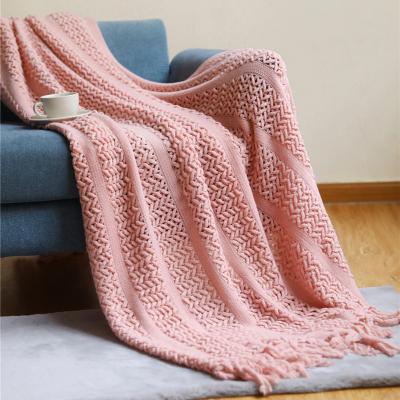 China Amazon Washable Hot Sale Luxury Knitted Blanket Throw Acrylic Tassel Textured Micro Plush Blanket for sale