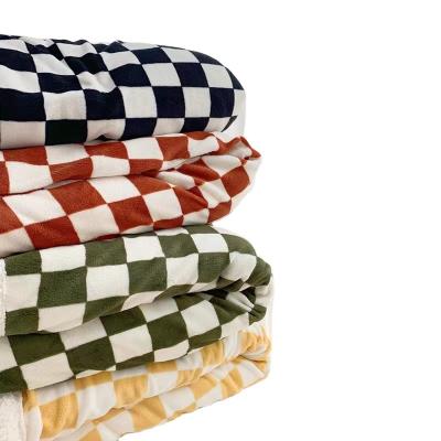 China Wholesale Anti Dust Mite Checkerboard Sherpa Fleece Blanket Checkerboard Plaid Throw Flannel Blanket for sale