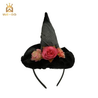 China Hot Sale Party Black Cute Halloween Witch Hat Headband With Red Flowers Party Decoration for sale