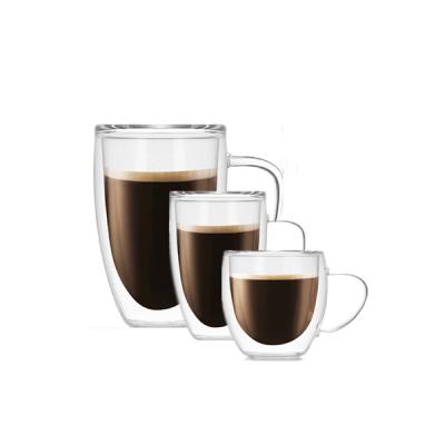 China American Wall Style Double Wall Style Mugs 150ml/250ml/350ml/450ml 450ml Glass Coffee Mug With Handle for sale