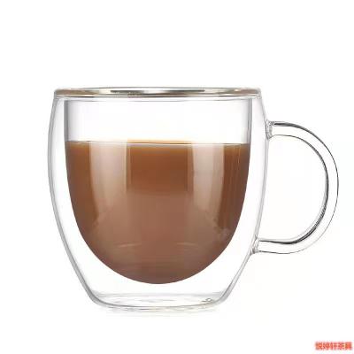 China American Style 150ml/250ml/350ml/450ml Double Layer Double Layer American Glass Coffee Mug With Handle for sale