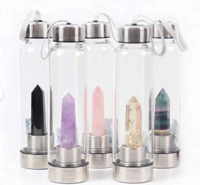 China 550ML Viable Natural Crystal Water Bottle Point Crystal Gem Infused Crystal Water Bottle for sale